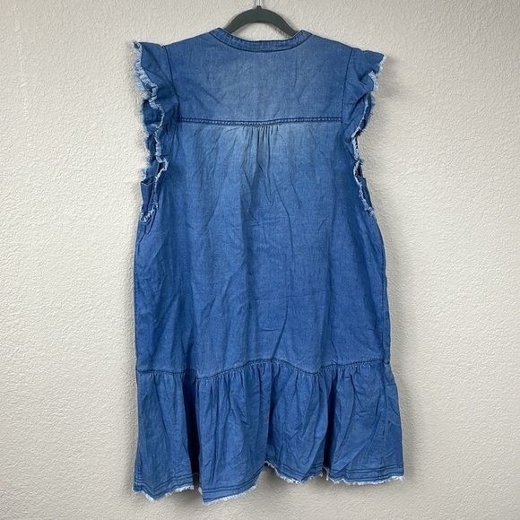 Anthropologie Pilcro Flounced Tunic Dress Chambray Denim Cotton Blue Sz L - Picture 6 of 16